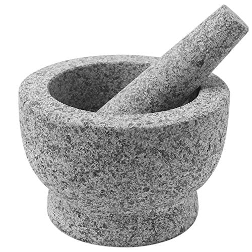 Mortar and Pestle Set - 6 Inch Granite, Large Molcajete Bowl with Stone  Grinder